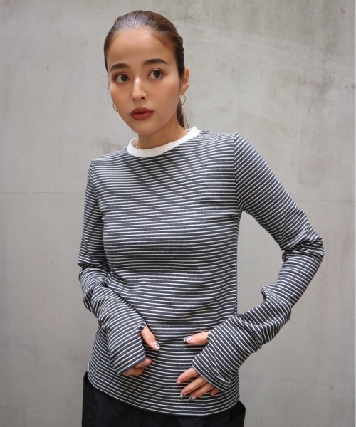 TRUNC(トランクエイティーエイト)の「Soft Touch Border Tee(Tシャツ/カットソー・レディース・ブラック/アイボリー/チャコールグレー・FREE)」の4枚目の写真