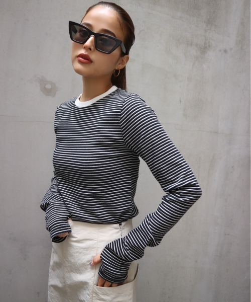 TRUNC(トランクエイティーエイト)の「Soft Touch Border Tee(Tシャツ/カットソー・レディース・ブラック/アイボリー/チャコールグレー・FREE)」の5枚目の写真