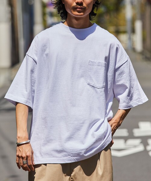 FREAK'S STORE（フリークスストア）の「【限定展開】9オンス Heavyweight ビッグシルエット クルーネック ポケットTシャツ/ヘビーウェイト（Tシャツ/カットソー・メンズ・ホワイト系その他/ネイビー/ホワイト/ブラック系その他/アッシュグレー/ブラック/グレイッシュベージュ/ダークグリーン・MEDIUM/SMALL/LARGE）」の16枚目の写真
