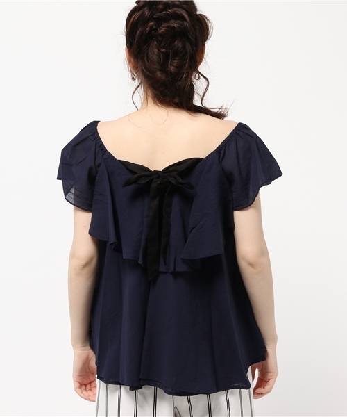 Ray BEAMS（レイビームス）の「Ray BEAMS / バック リボン ラッフル ブラウス（シャツ/ブラウス・レディース・ホワイト/ネイビー・ONE SIZE）」の5枚目の写真