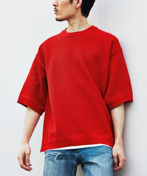 EDIFICE（エディフィス）の「スポンディッシュ リラックス ニット Tシャツ（ニット/セーター・メンズ・ブルー/チャコールグレー/ブラック/アイボリー/レッド・SMALL/MEDIUM/LARGE）」の5枚目の写真