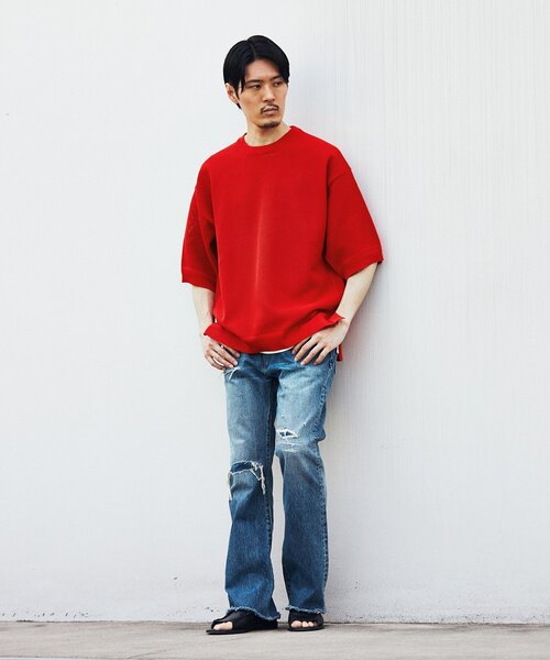 EDIFICE（エディフィス）の「スポンディッシュ リラックス ニット Tシャツ（ニット/セーター・メンズ・ブルー/チャコールグレー/ブラック/アイボリー/レッド・SMALL/MEDIUM/LARGE）」の15枚目の写真