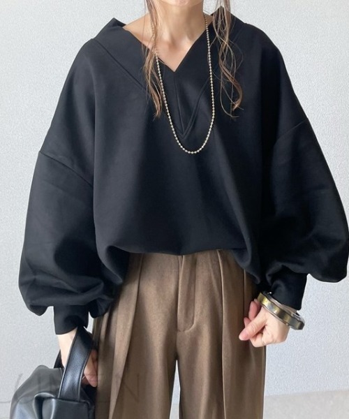 a lot of love（ア ロット オブ ラブ）の「ゆったりシルエットカットソー（Tシャツ/カットソー・レディース・ブラック/ライトグレー・FREE）」の7枚目の写真
