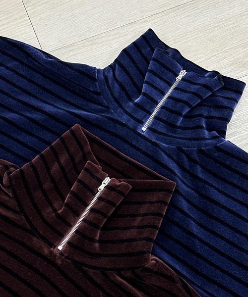 KIIT(キート)の「KIIT キート / HIGH NECK ZIP UP PULLOVER ハイネックジップアップベロアプルオーバースウェット ハーフジップトレーナー / KIP-T59-003(その他トップス・メンズ・ネイビー/バーガンディー・3/2)」の4枚目の写真