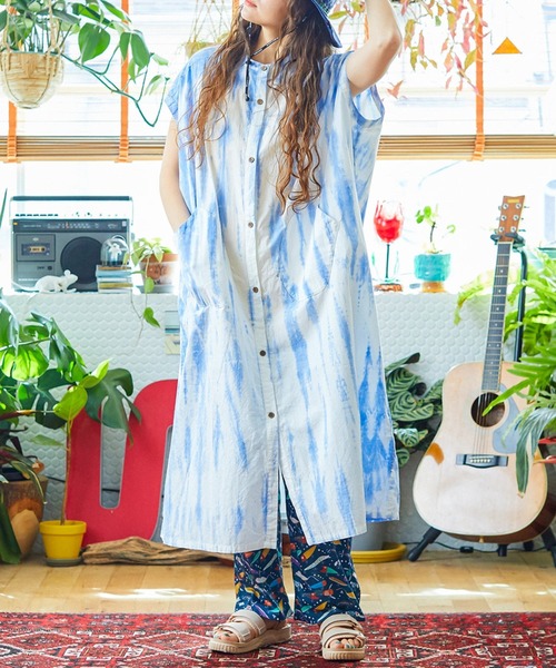 go slow caravan(ゴースローキャラバン)の「タイダイ染めオーバーシャツワンピース W(シャツワンピース・レディース・ライトグリーン/イエロー/ライトブルー・FREE)」の12枚目の写真