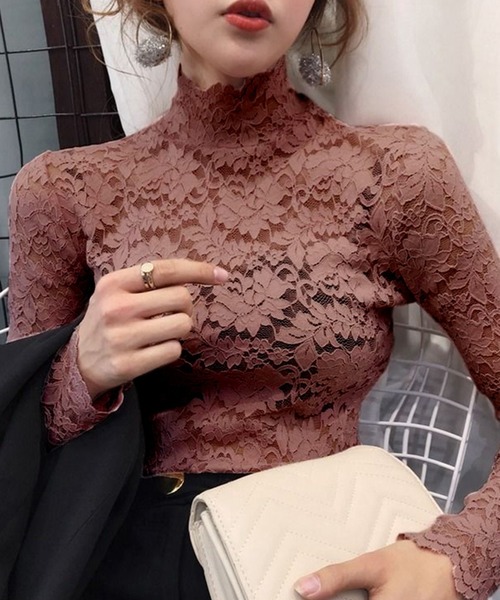 DiamondHearts（ダイヤモンドハーツ）の「総レース 長袖ブラウス（シャツ/ブラウス・レディース・ブラック/ライトグリーン/ワイン/グリーン/アイボリー/ピンク系その他/ホワイト/ネイビー・FREE）」の7枚目の写真