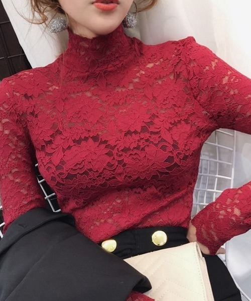 DiamondHearts（ダイヤモンドハーツ）の「総レース 長袖ブラウス（シャツ/ブラウス・レディース・ブラック/ライトグリーン/ワイン/グリーン/アイボリー/ピンク系その他/ホワイト/ネイビー・FREE）」の8枚目の写真