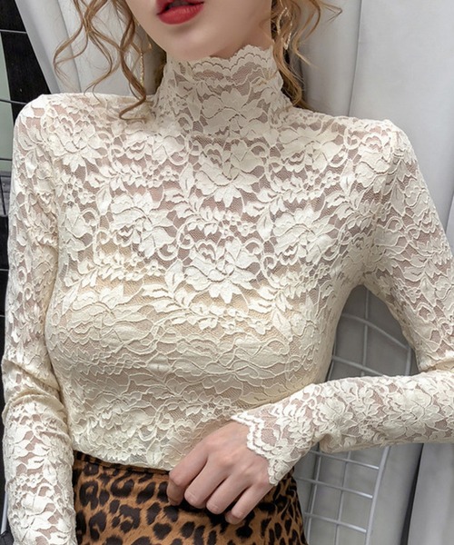 DiamondHearts（ダイヤモンドハーツ）の「総レース 長袖ブラウス（シャツ/ブラウス・レディース・ブラック/ライトグリーン/ワイン/グリーン/アイボリー/ピンク系その他/ホワイト/ネイビー・FREE）」の3枚目の写真