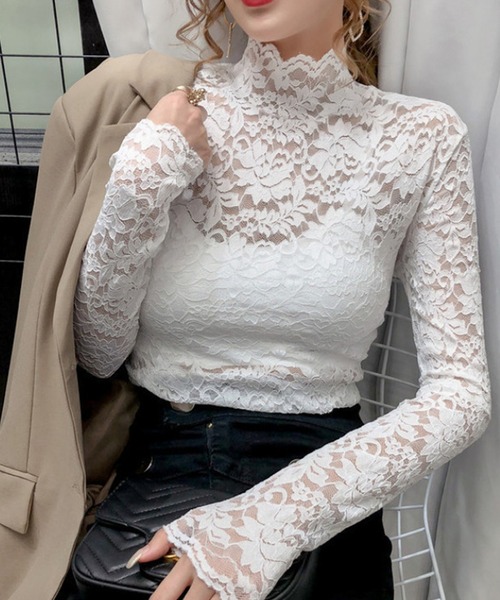 DiamondHearts（ダイヤモンドハーツ）の「総レース 長袖ブラウス（シャツ/ブラウス・レディース・ブラック/ライトグリーン/ワイン/グリーン/アイボリー/ピンク系その他/ホワイト/ネイビー・FREE）」の20枚目の写真