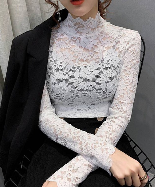 DiamondHearts（ダイヤモンドハーツ）の「総レース 長袖ブラウス（シャツ/ブラウス・レディース・ブラック/ライトグリーン/ワイン/グリーン/アイボリー/ピンク系その他/ホワイト/ネイビー・FREE）」の13枚目の写真