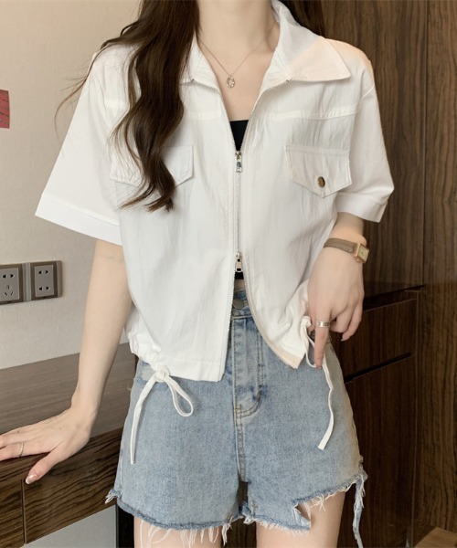 SHEENA(シーナ)の「ポロ襟ジップアップシャツジャケット(シャツ/ブラウス・レディース・ホワイト/ミント/ブラック/ピンク・M)」の2枚目の写真