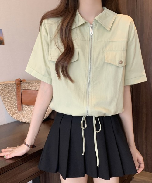 SHEENA(シーナ)の「ポロ襟ジップアップシャツジャケット(シャツ/ブラウス・レディース・ホワイト/ミント/ブラック/ピンク・M)」の3枚目の写真