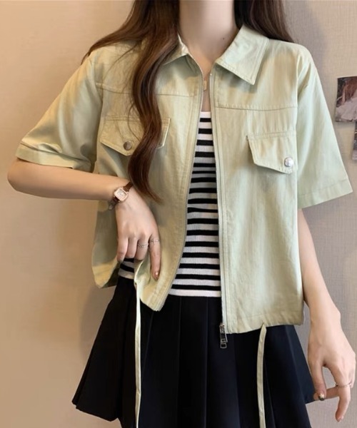 SHEENA(シーナ)の「ポロ襟ジップアップシャツジャケット(シャツ/ブラウス・レディース・ホワイト/ミント/ブラック/ピンク・M)」の6枚目の写真