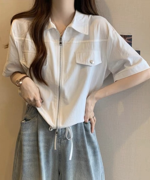 SHEENA(シーナ)の「ポロ襟ジップアップシャツジャケット(シャツ/ブラウス・レディース・ホワイト/ミント/ブラック/ピンク・M)」の5枚目の写真