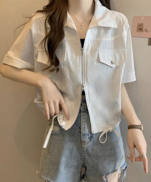 SHEENA(シーナ)の「ポロ襟ジップアップシャツジャケット(シャツ/ブラウス・レディース・ホワイト/ミント/ブラック/ピンク・M)」の9枚目の写真