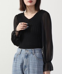 &soiree ケーブルニットシフォンコンビトップス 長袖