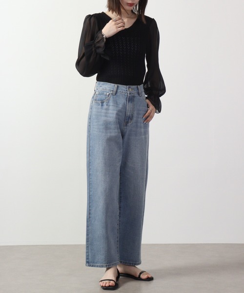 &soiree(アンドソワレ)の「&soiree ケーブルニットシフォンコンビトップス 長袖(ニット/セーター・レディース・ブラック/ホワイト/ブルー・F)」の17枚目の写真
