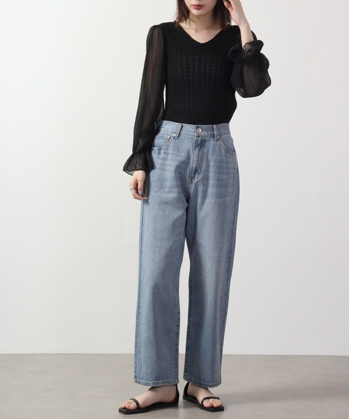&soiree(アンドソワレ)の「&soiree ケーブルニットシフォンコンビトップス 長袖(ニット/セーター・レディース・ブラック/ホワイト/ブルー・F)」の18枚目の写真