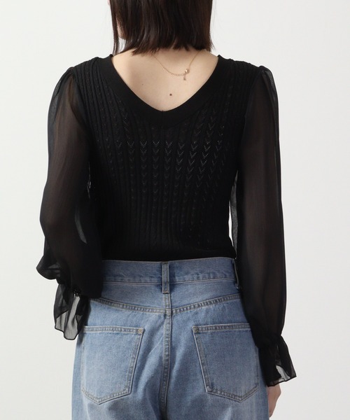 &soiree(アンドソワレ)の「&soiree ケーブルニットシフォンコンビトップス 長袖(ニット/セーター・レディース・ブラック/ホワイト/ブルー・F)」の16枚目の写真