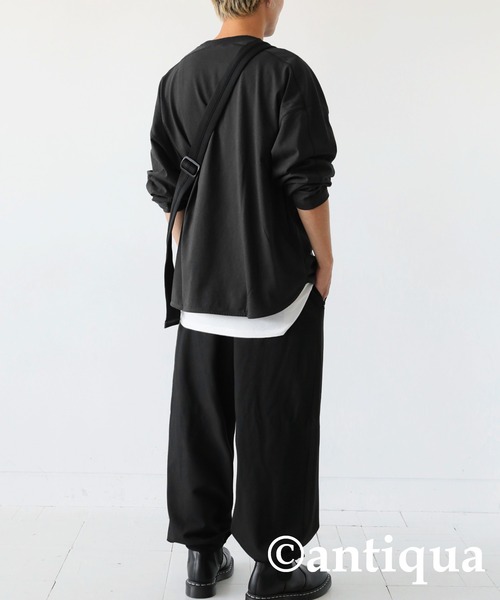 antiqua（アンティカ）の「綿100%オーバーサイズロンＴ（Tシャツ/カットソー・レディース・ホワイト/スミクロ/ブラック・FREE）」の10枚目の写真