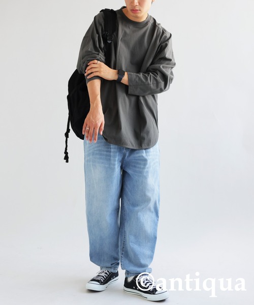 antiqua（アンティカ）の「綿100%オーバーサイズロンＴ（Tシャツ/カットソー・レディース・ホワイト/スミクロ/ブラック・FREE）」の15枚目の写真