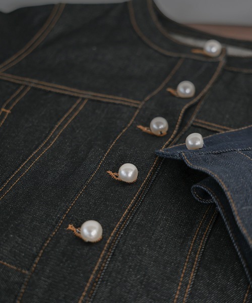 bebeod リボンデザイン　パールボタンジャケット 予約 3color パールボタン ペプラムトップス ジャケット | LiLiRena