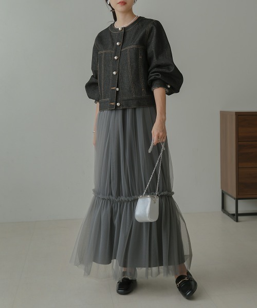 Bab(バブ)の「パールボタンデニムブルゾン(ブルゾン・レディース・インディゴブルー/ブラック・M)」の3枚目の写真