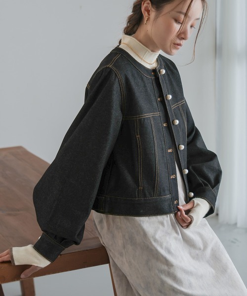 Bab(バブ)の「パールボタンデニムブルゾン(ブルゾン・レディース・インディゴブルー/ブラック・M)」の13枚目の写真