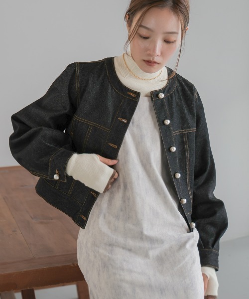 Bab(バブ)の「パールボタンデニムブルゾン(ブルゾン・レディース・インディゴブルー/ブラック・M)」の11枚目の写真