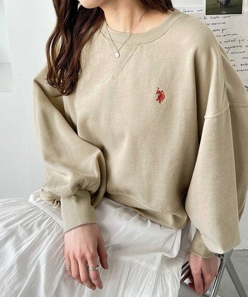 U.S. POLO ASSN.（ユーエスポロアッスン）の「GeeRA別注【U.S. POLO ASSN.】ワンポイント刺繍袖ボリュームショート裏起毛スウェット（スウェット・レディース・ブラック/オートミール/杢グレー/ベージュ・LARGE/MEDIUM/SMALL）」の4枚目の写真