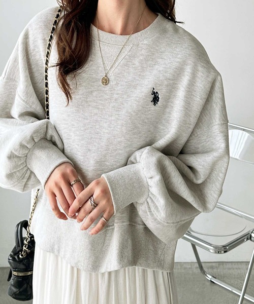 U.S. POLO ASSN.（ユーエスポロアッスン）の「GeeRA別注【U.S. POLO ASSN.】ワンポイント刺繍袖ボリュームショート裏起毛スウェット（スウェット・レディース・ブラック/オートミール/杢グレー/ベージュ・LARGE/MEDIUM/SMALL）」の19枚目の写真