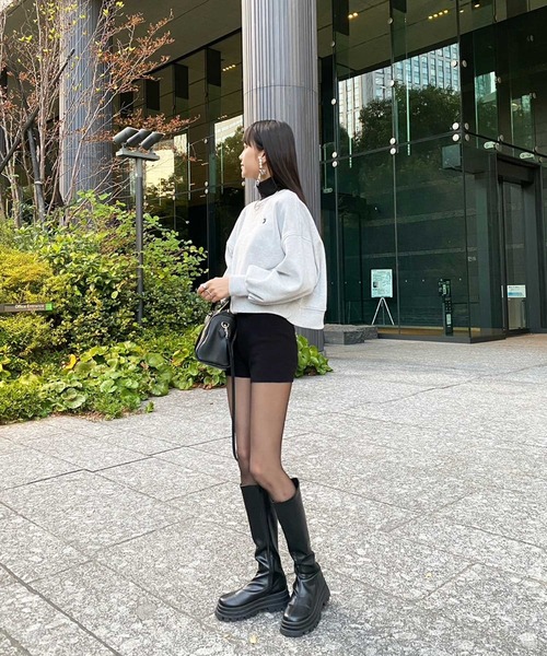 U.S. POLO ASSN.（ユーエスポロアッスン）の「GeeRA別注【U.S. POLO ASSN.】ワンポイント刺繍袖ボリュームショート裏起毛スウェット（スウェット・レディース・ブラック/オートミール/杢グレー/ベージュ・LARGE/MEDIUM/SMALL）」の9枚目の写真