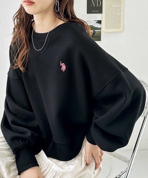 U.S. POLO ASSN.（ユーエスポロアッスン）の「GeeRA別注【U.S. POLO ASSN.】ワンポイント刺繍袖ボリュームショート裏起毛スウェット（スウェット・レディース・ブラック/オートミール/杢グレー/ベージュ・LARGE/MEDIUM/SMALL）」の17枚目の写真