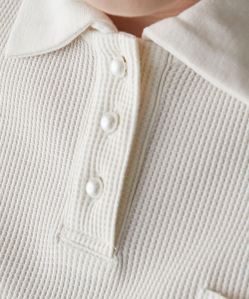 エムプルミエ ポンチデザインスリーブパールボタンポロシャツ M