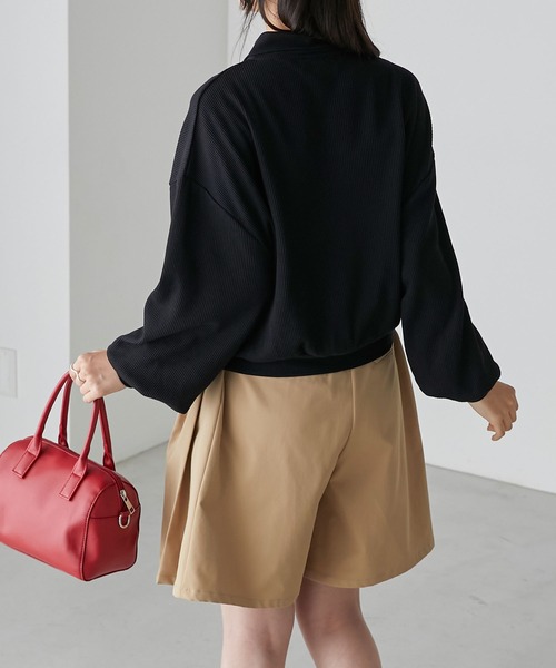 BONLECILL（ボンルシール）の「パールボタン配色フレンチ刺繍ワッフルポロシャツ（ポロシャツ・レディース・ブルー/アイボリー/ブラック/レッド・FREE）」の18枚目の写真