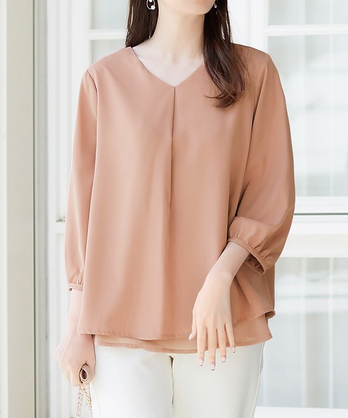 alotta(アロッタ)の「シフォンレイヤードタックブラウス(シャツ/ブラウス・レディース・ミント/ブラック/スモークピンク/ネイビー/ダークラベンダー/ピンク/ホワイト/ベージュ・LL/3L/L/M)」の8枚目の写真