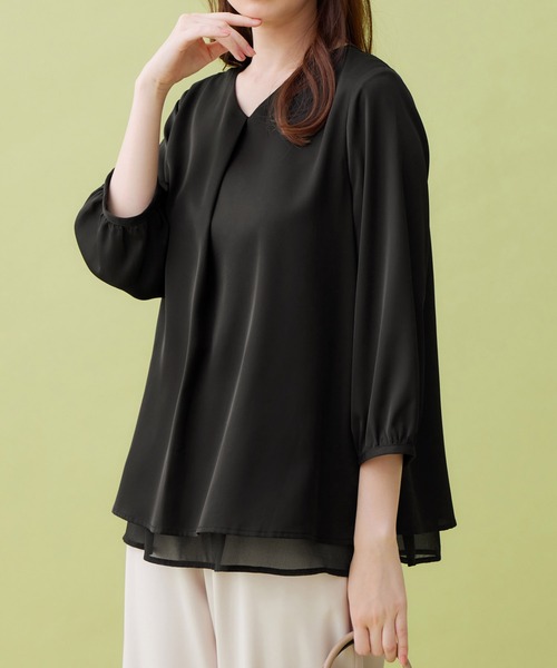 alotta(アロッタ)の「シフォンレイヤードタックブラウス(シャツ/ブラウス・レディース・ミント/ブラック/スモークピンク/ネイビー/ダークラベンダー/ピンク/ホワイト/ベージュ・LL/3L/L/M)」の3枚目の写真