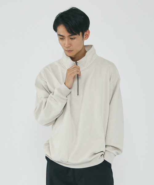 MYSELF ABAHOUSE（マイセルフアバハウス）の「スウェード 裏起毛 ハーフジップ トレーナー（Tシャツ/カットソー・メンズ・ブルー/アイボリー/ブラック・M/L/LL）」の2枚目の写真