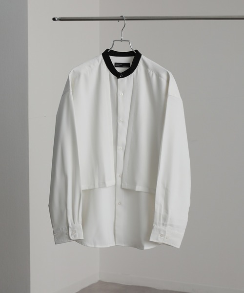Art re A select(アトリエセレクト)の「クレリックバンドカラー フロントFレイヤード長袖ルーズシャツ(シャツ/ブラウス・メンズ・ホワイト/ブラック/グレイッシュベージュ・M/L)」の1枚目の写真