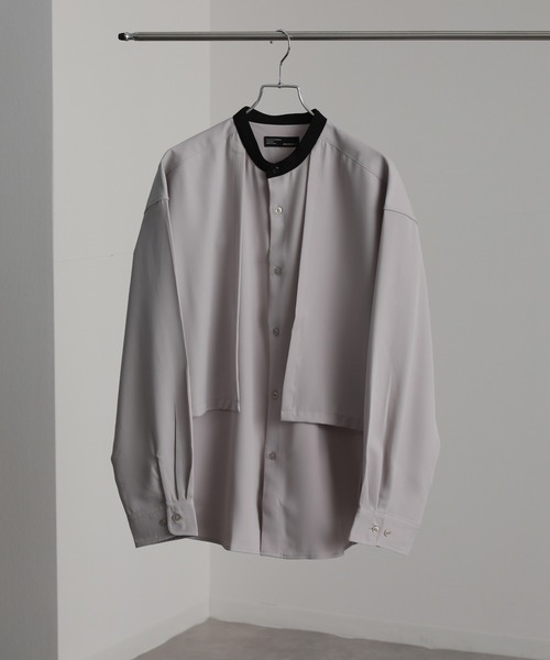 Art re A select(アトリエセレクト)の「クレリックバンドカラー フロントFレイヤード長袖ルーズシャツ(シャツ/ブラウス・メンズ・ホワイト/ブラック/グレイッシュベージュ・M/L)」の3枚目の写真