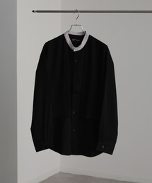 クレリックバンドカラー フロントFレイヤード長袖ルーズシャツ