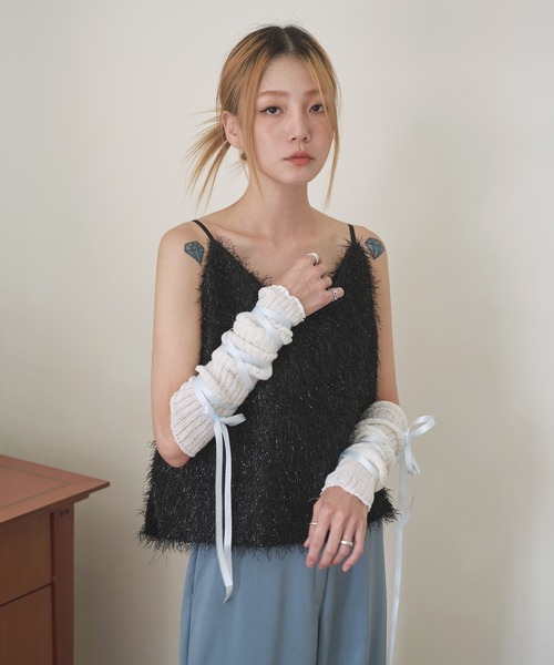 UNE MANSION（ユヌマンション）の「【2023F/W新作アイテム】レースリボンストラップSET2wayニットウォーマー（ソックス/靴下・レディース・ブルー/ピンク/ホワイト・FREE）」の7枚目の写真