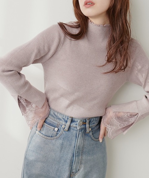 natural couture(ナチュラルクチュール)の「袖口レースリブタートル(ニット/セーター・レディース・ブラック系その他/ベージュ系その他/パープル系その他/モカ/チャコールグレー/オフホワイト/ブラック/ピンクベージュ/ブルー/その他1・FREE)」の5枚目の写真