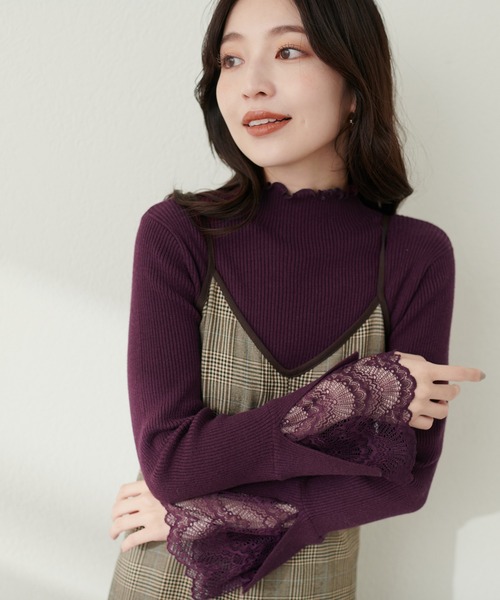 natural couture(ナチュラルクチュール)の「袖口レースリブタートル(ニット/セーター・レディース・ブラック系その他/ベージュ系その他/パープル系その他/モカ/チャコールグレー/オフホワイト/ブラック/ピンクベージュ/ブルー/その他1・FREE)」の12枚目の写真