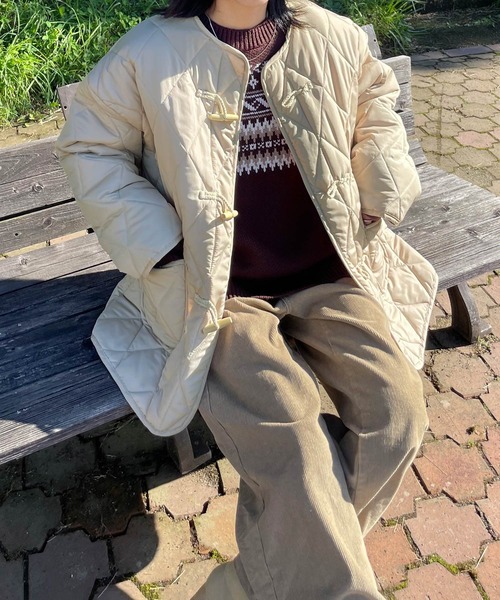 Chillfar（チルファー）の「ダッフルキルティングコート（ダウンジャケット/コート・レディース・ベージュ/ネイビー/ブラウン/アイボリー/カーキ・FREE）」の11枚目の写真