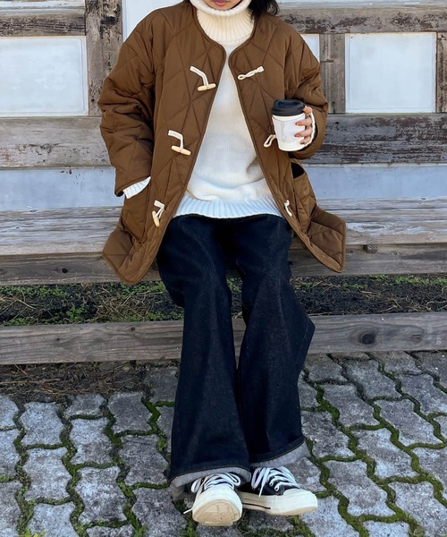 Chillfar（チルファー）の「ダッフルキルティングコート（ダウンジャケット/コート・レディース・ベージュ/ネイビー/ブラウン/アイボリー/カーキ・FREE）」の8枚目の写真