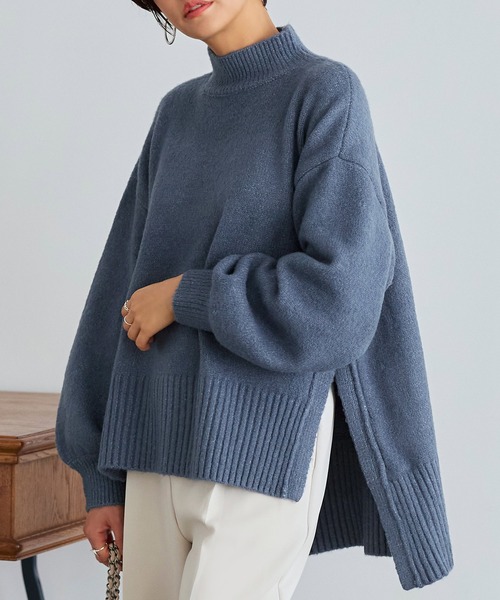 RUIRUE BOUTIQUE(ルイルエブティック)の「洗える | サイドスリットハイネックニット | ハイネック トップス 長袖 ベーシック シンプル オーバーサイズ ビッグシルエット(ニット/セーター・レディース・チャコールグレー/ブルー/ブラック/アイボリー・S~M/M~L)」の22枚目の写真