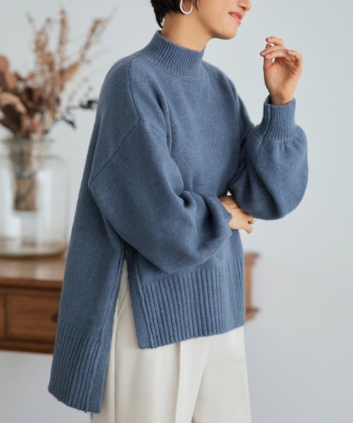 RUIRUE BOUTIQUE(ルイルエブティック)の「洗える | サイドスリットハイネックニット | ハイネック トップス 長袖 ベーシック シンプル オーバーサイズ ビッグシルエット(ニット/セーター・レディース・チャコールグレー/ブルー/ブラック/アイボリー・S~M/M~L)」の21枚目の写真