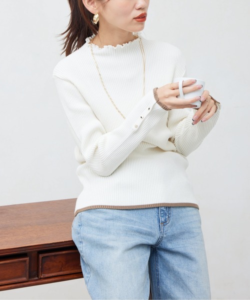 Chez toi（シェトワ）の「配色ライン袖口ボタンメローニットプルオーバー（ニット/セーター・レディース・ピンク/ブラック/ブルー/オフホワイト/グレー/アイボリー・FREE）」の8枚目の写真