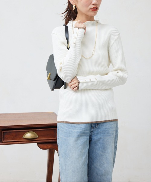 Chez toi（シェトワ）の「配色ライン袖口ボタンメローニットプルオーバー（ニット/セーター・レディース・ピンク/ブラック/ブルー/オフホワイト/グレー/アイボリー・FREE）」の9枚目の写真